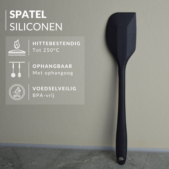 Set van 2 siliconen spatels met roestvrijstalen handvat, hittebestendig en anti-aanbaklaag, pannenkoekspatel en geperforeerde spatels voor de keuken, keukengerei, zwart